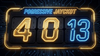 Progressiver Jackpot-Z&auml;hler mit goldenen und blauen Neon-Zahlen f&uuml;r Roby Casino Jackpots
