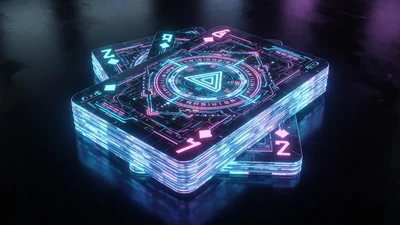Futuristische Blackjack-Karten mit blauem Neon-Kantenlicht f&uuml;r Roby Casino Blackjack online