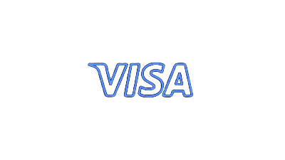 Visa Logo in elektrischem Blau als Neon-Outlinesymbol f&uuml;r Roby Casino Fiat-Zahlungen