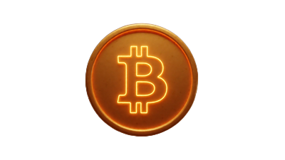 Leuchtendes Bitcoin Coin in Neon-Orange als 3D-Symbol f&uuml;r Roby Casino Krypto Casino
