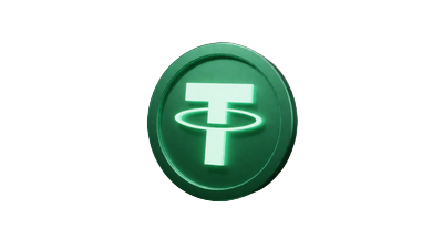 Leuchtendes USDT Tether Coin in Smaragdgr&uuml;n als 3D-Symbol f&uuml;r Roby Casino Stablecoin